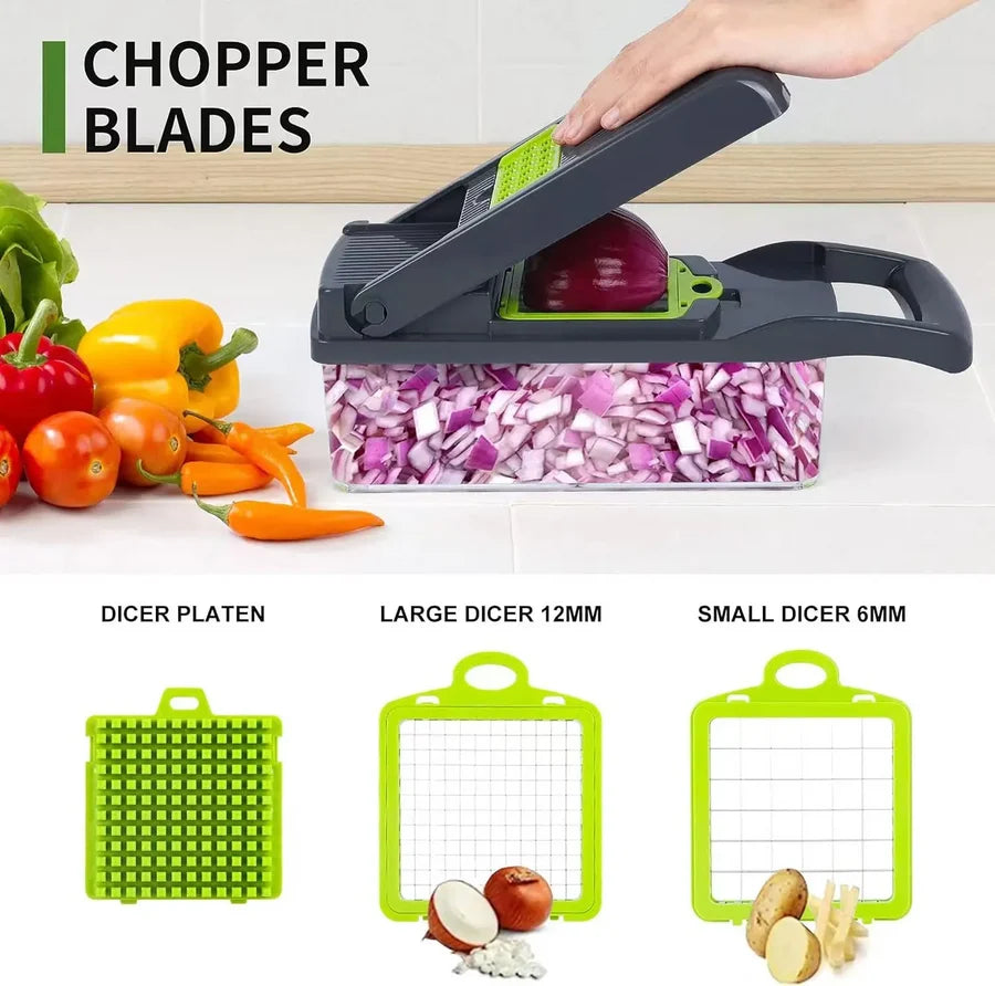 14-in-1 Multifunctional Vegetable Chopper Slicer Shredder with Basket