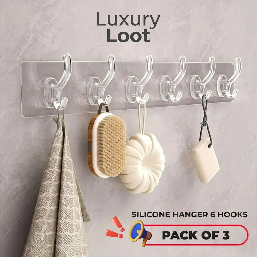 Transparent Silicon Hangor 6 Hooks (Pack of 3)