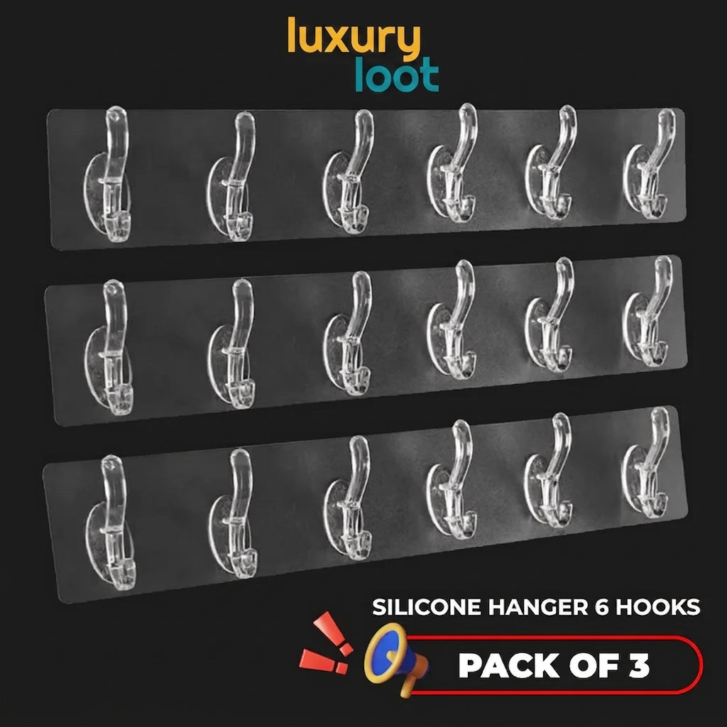 Transparent Silicon Hangor 6 Hooks (Pack of 3)