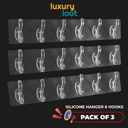 Transparent Silicon Hangor 6 Hooks (Pack of 3)